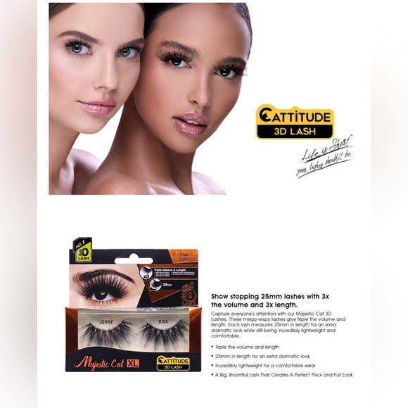 Cattitude 3D Lash Majestic Cat XL– Diva 25mm 3D Lashes Triple Volume Reusable - Picture 4 of 8